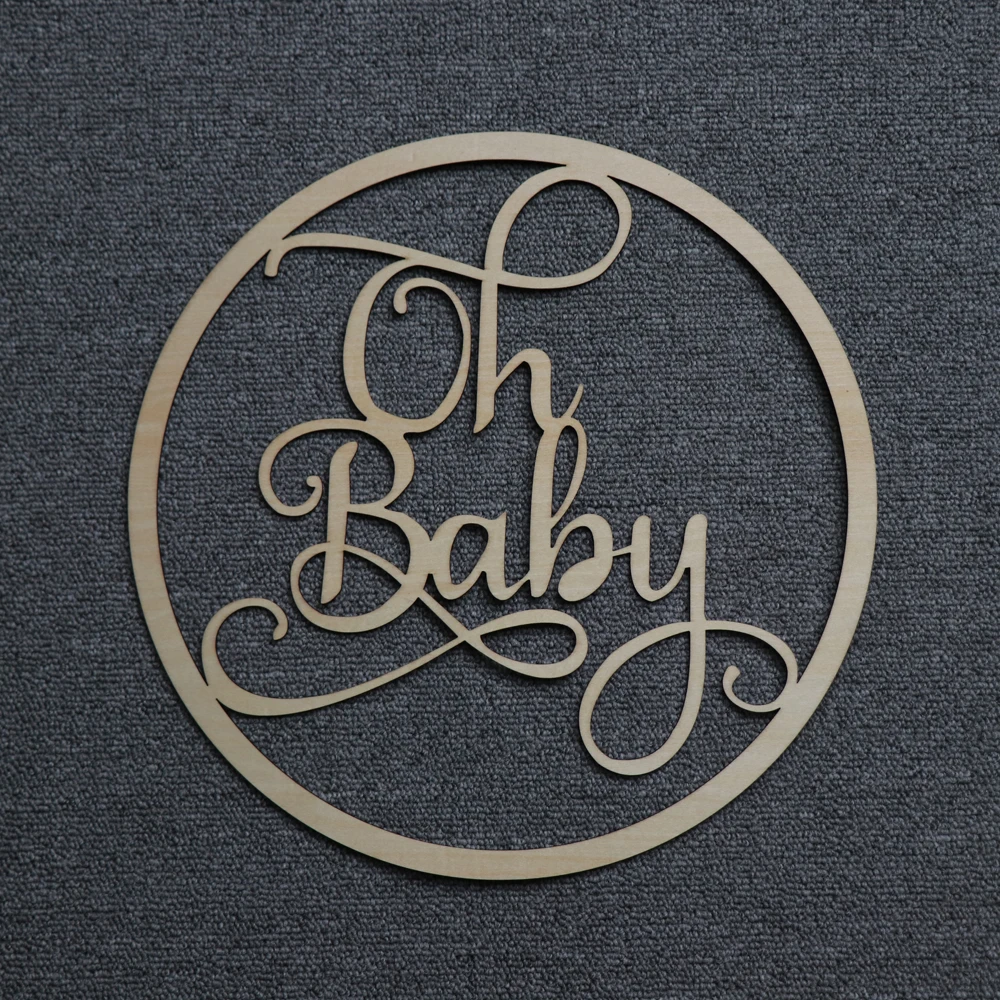 Oh baby shower Wood happy birthday party Name Sign,GirlBoy Baby Round Circle Signs Decor,Baby shower baptism Acrylic name sign (1)