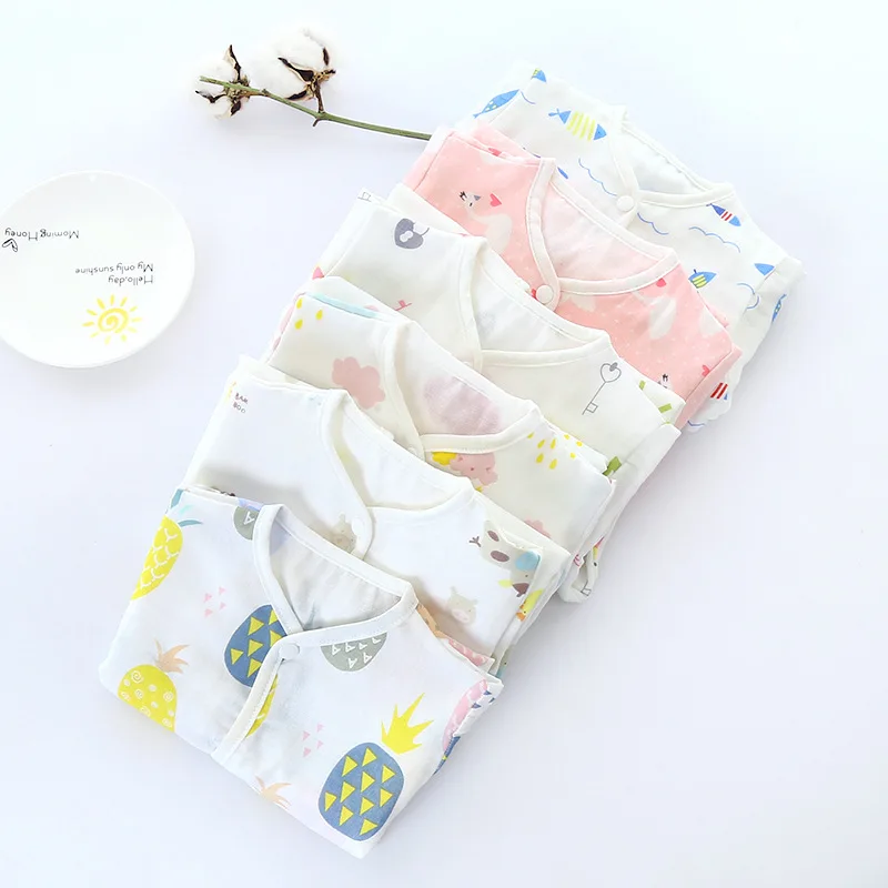 

2018 New Style Four Layer Gauze Open File Crawling Clothes Children Soft Romper Comfortable Long Sleeve Open File Anti-kick Quil