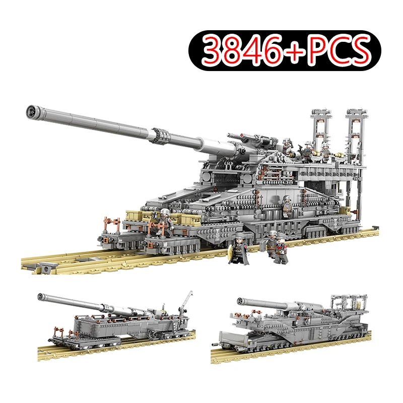 

3846pcs Military Heavy Gustav/Dora 80cm Cannon E Railway GUN WW2 army Building Blocks World War ii Tank Soldier Bricks Toys