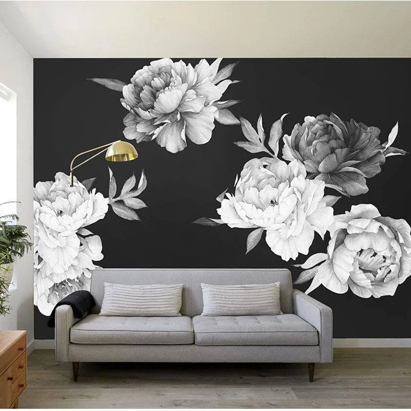 Autocollant Mural Aquarelle Rose Pivoine, Noir Et Blanc, Décor De Maison,  Salon, Chambre D'enfants, Autocollant Mural, Décoration Florale - Stickers  Muraux - AliExpress