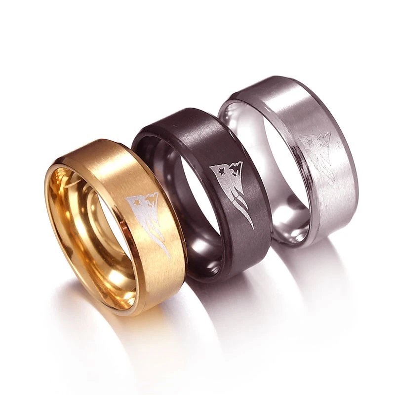 Новые энтузиасты регби кольца для мужчин и женщин из нержавеющей стали новые кольца с логотипом «Патриоты Новой Англии» женские обручальные кольца Мужские Простые Кольца