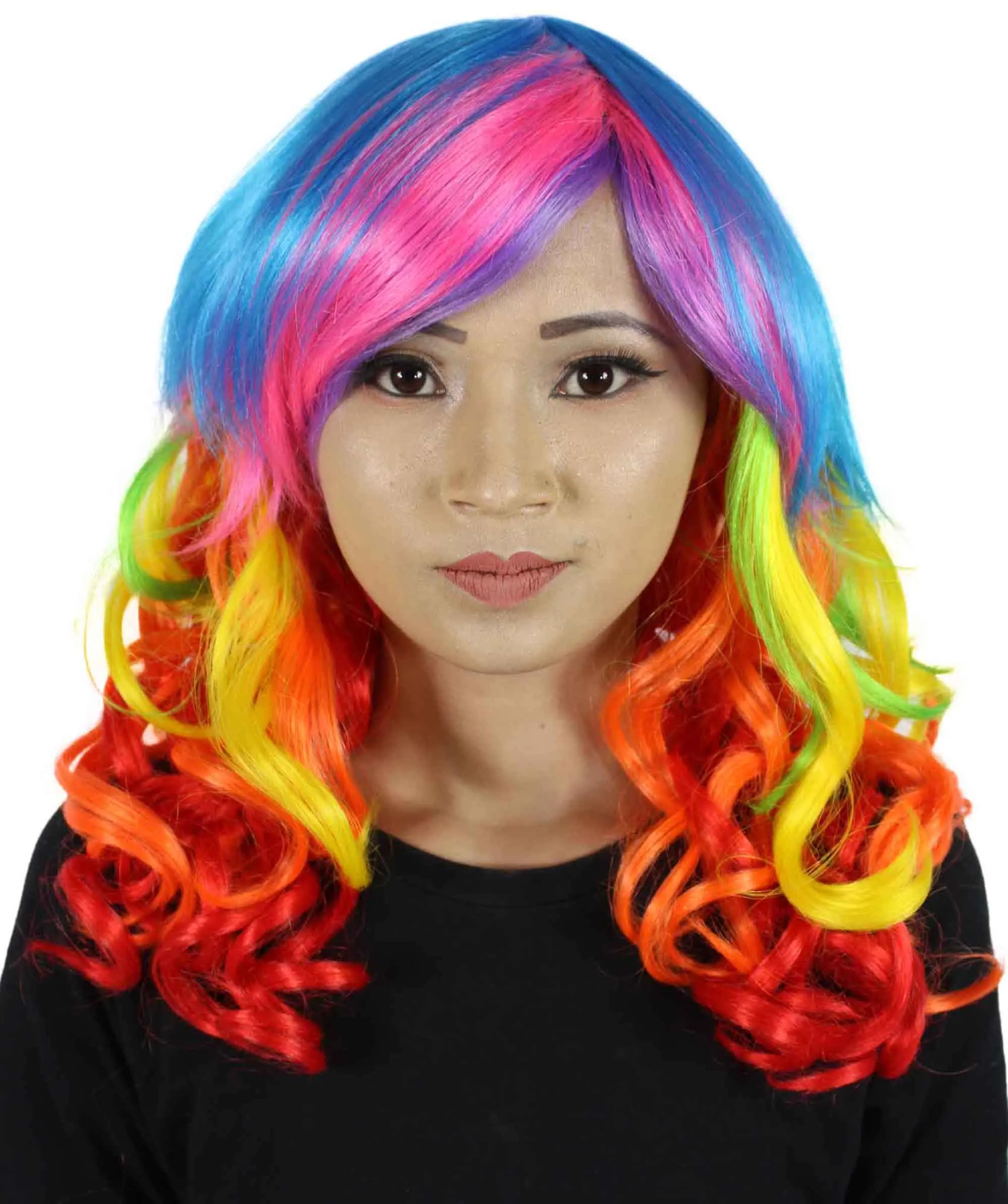 

HPO Synthetic Rainbow Dash Lolita Character Cosplay Wigs with Bangs Fancy Dress Costume Masquerade Anime Halloween Party Wigs