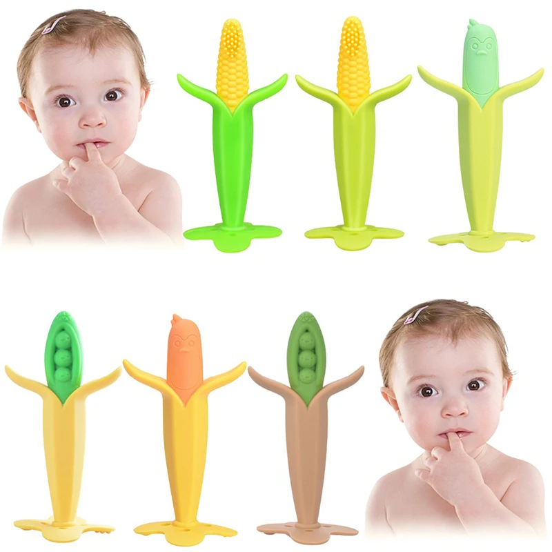 Cepillo de dientes de silicona y mordedor seguro para bebés, cuidado de animales, anillo de dentición para niños, mordedor de maíz, mordedor para niños