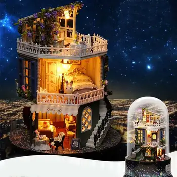 

Miniature DIY Doll House Toy Revolving Music World Creative Handmade Assembly Model With Dust Cover Children Toys