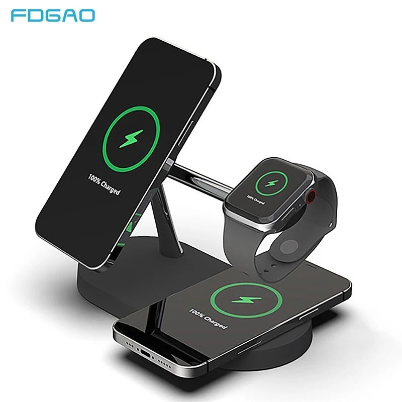 15W Fast Charging Stand 3 In 1 Magnetic Wireless Charger Station For Magsafe IPhone 12 Pro Max Airpods Pro Apple Watch 6 5 4 3 2