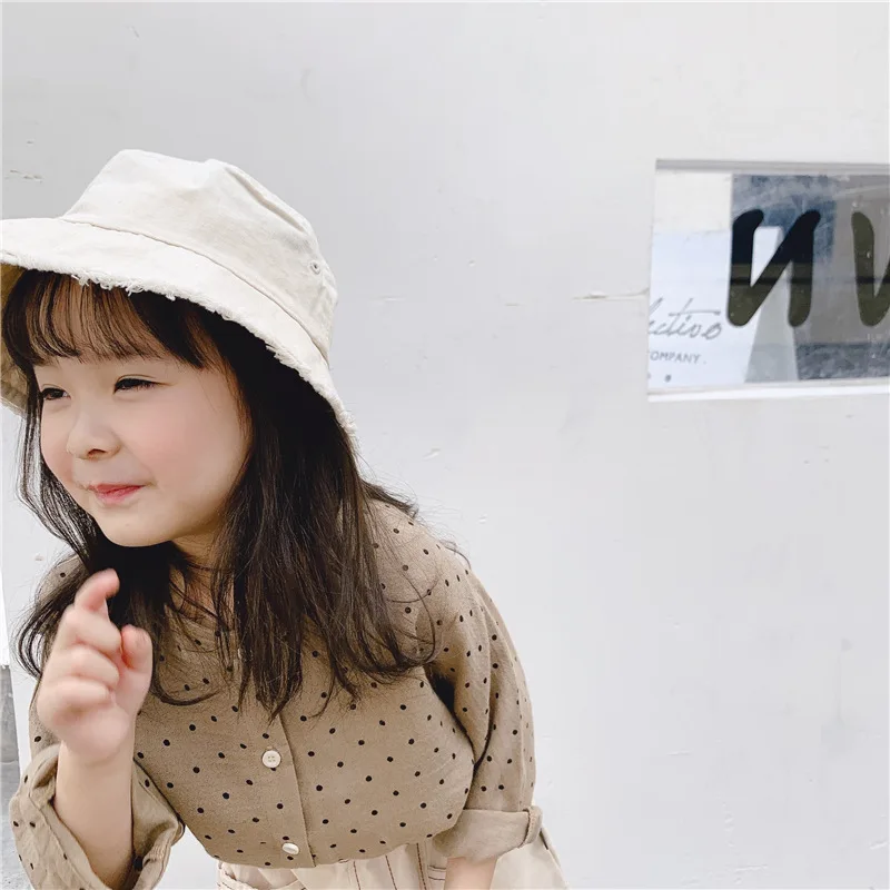 Korean style cute dot sigle-breasted shirts for fashion girls cotton 2 colors casual shirt clothes