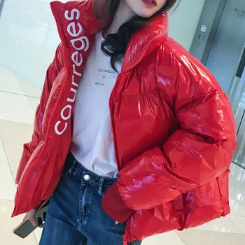 

2019 Winter Glossy Down Parka women's Waterproof Coat Embroidery jacket large size Loose Winter Warm Thick Parka Women Jacket
