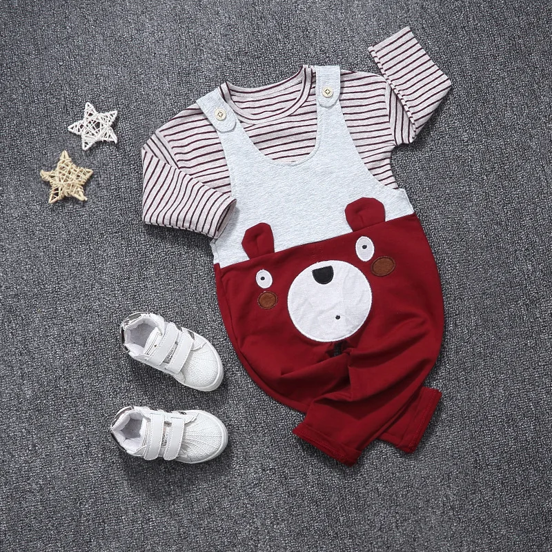 

Children New Style Spring And Autumn Casual Suspender Pants Fashion Man Baby Girls Striped Shirt Cute Bear Suspender Pants Case