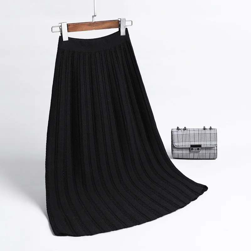 Плиссированная юбка, осень и зима, faldas mujer moda, новинка, сплошной цвет, jupe femme, открытая осенняя и зимняя вязаная юбка