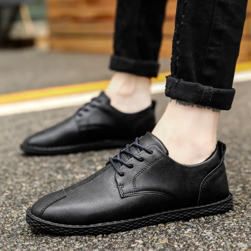 

Shoe MEN'S Casual Shoes Korean-style Trend Versatile Men British Style Small Leather Shoes Black And White with Pattern Business