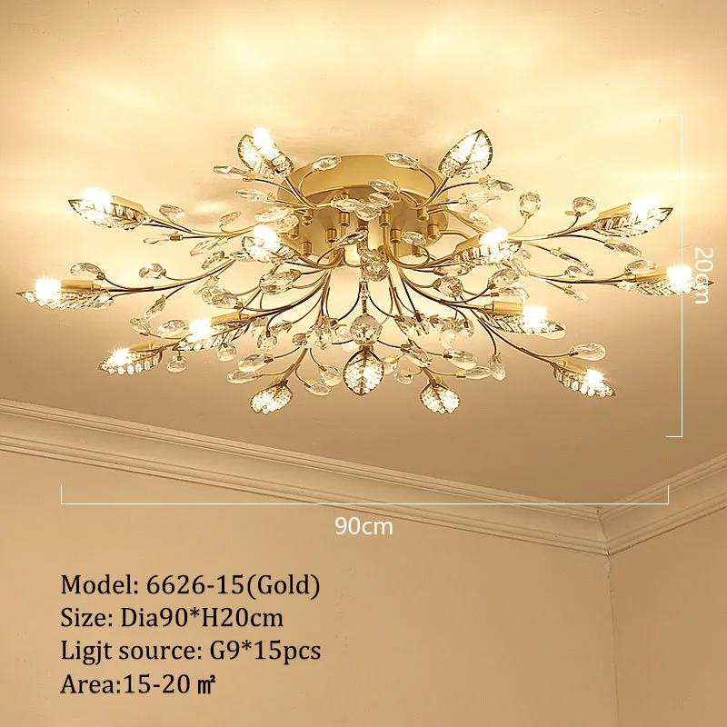 Светодиодный потолочный светильник с кристаллами для гостиной, спальни, столовой, люстра, домашний G9 светодиодный потолочный светильник, светильники avize - Цвет корпуса: Gold-15 heads