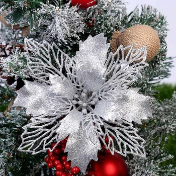 512pcs Glitter Artifical Christmas Flowers Christmas Tree Decorations for Home Fake Flowers Xmas Ornaments 2021 New Year Decor