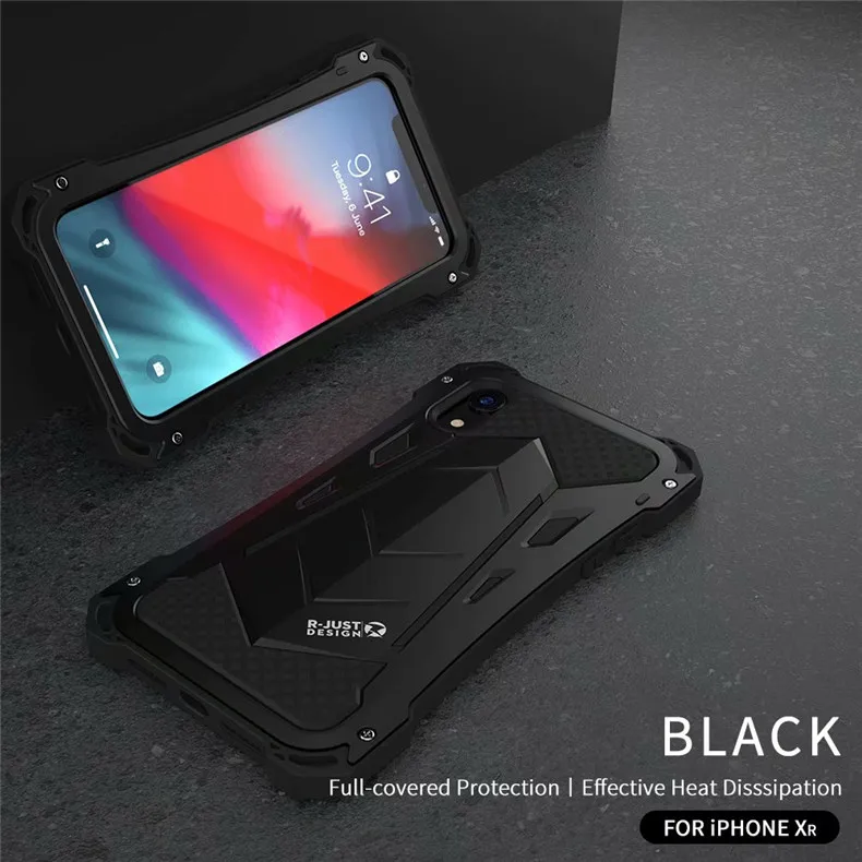 R-JUST для iPhone Xs Max Xr чехол Coque водонепроницаемый ударопрочный прочный Броня металлический чехол для iPhone 7 8 Plus X полная защита