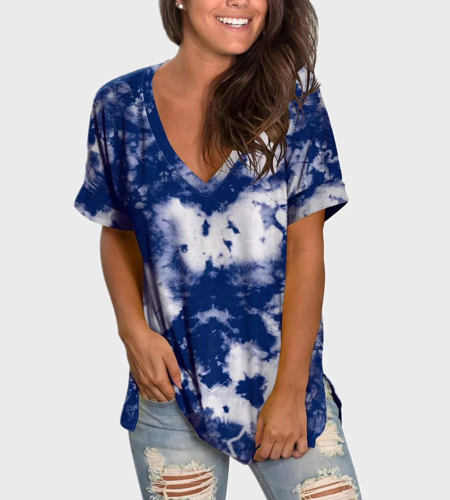 Tie Dye Women T Shirt 2020 Summer New V 