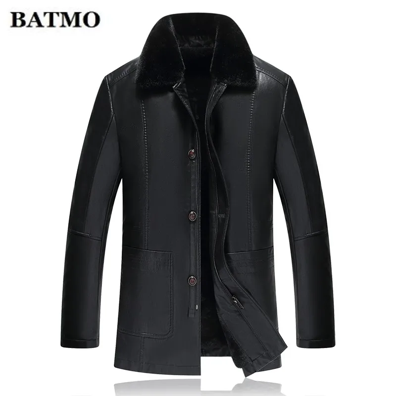

Batmo 2019 winter new arrival Men's keep warm PU jacket,Thickened fur liner long black parkas jacket coat men,plus size XL-8XL.