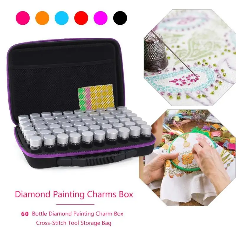 

60 Bottles Diamond Painting Charm Box Beads Case Cross Stitch Tool Storage Bag Necessary Household Indoor Admission Supplies