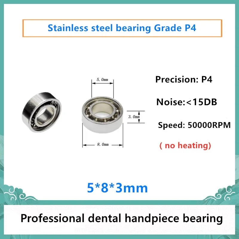 Rolamento Dental do Handpiece do Nenhum Aquecimento 5x8x3 mm 50000rpm 10 Peças Aço Inoxidável