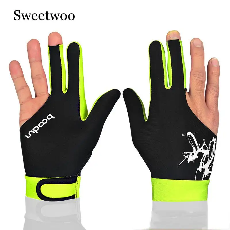 Billiards Three Finger Gloves Lycra Anti Skid Glove Snooker Billiard Cue Glove Embroidery Gloves Accessory For Unisex 5 Colors