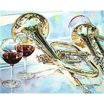 

5D DIY Diamond Painting Wall Sticker Full Square Drill Red wine and trumpet Cross Stitch Home Decor Embroidery icon