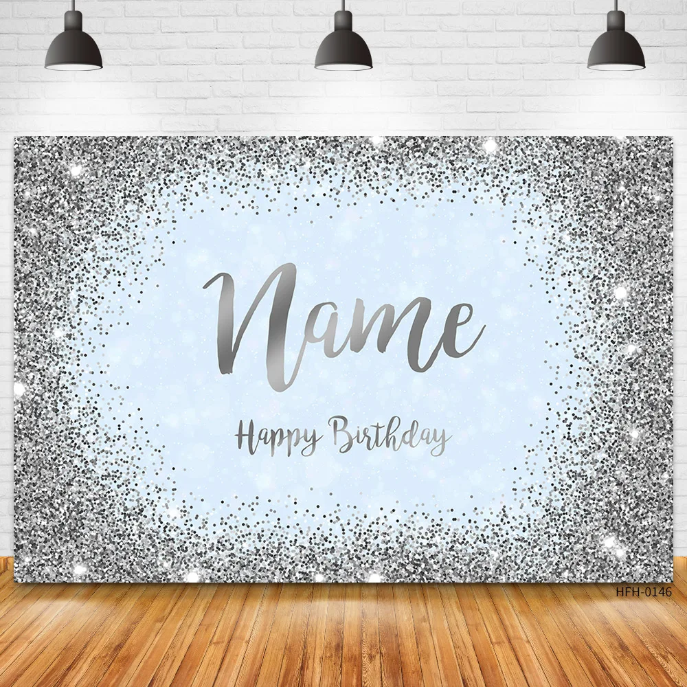 Photo Backdrop Custom Name Photo Gold Silver Glitter Birthday Party Banner Backgrounds Baby Shower DIY Birthday Photography Backdrops Photocall