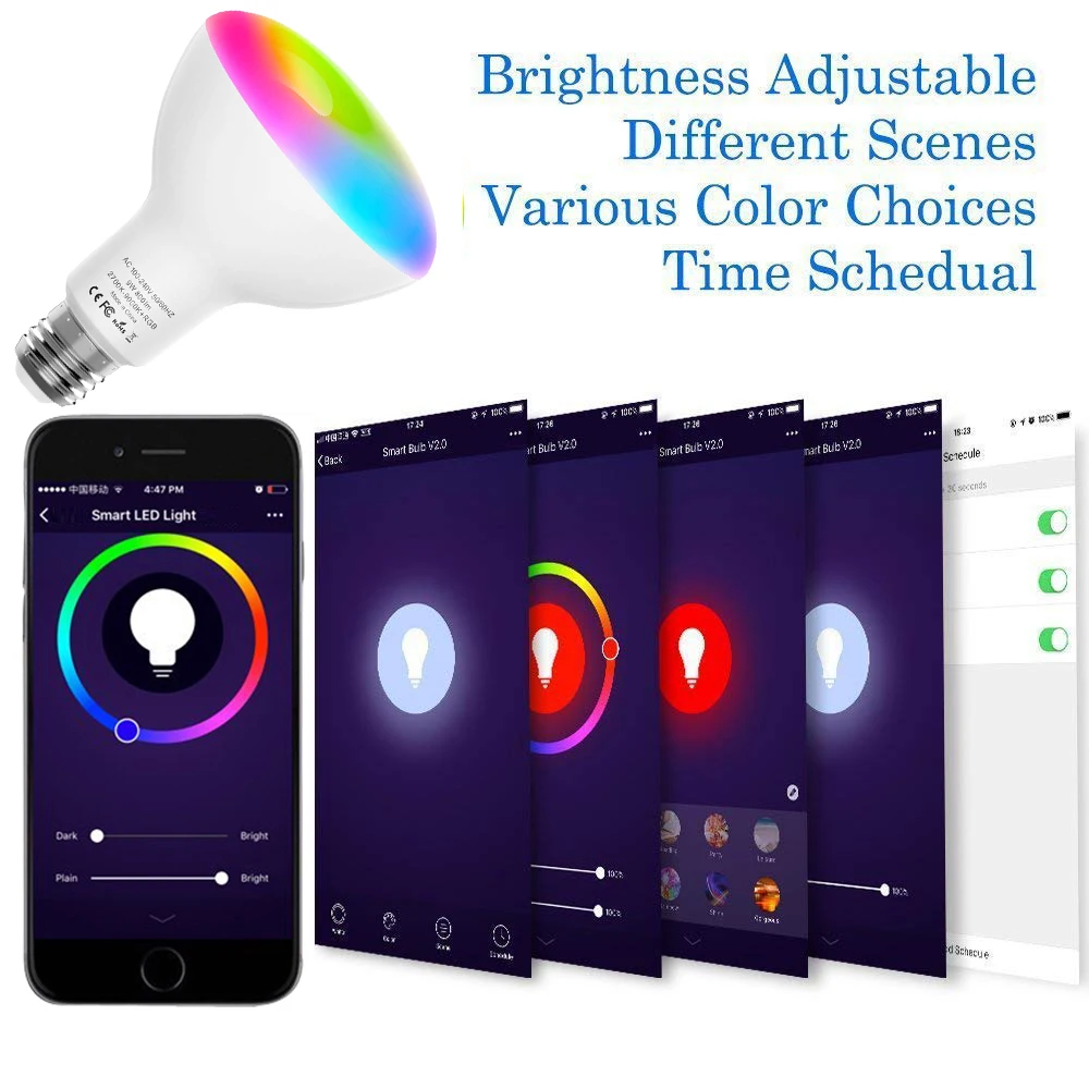 E27/E26/B22 умная лампа для дома RGB Энергосберегающая Затемняющая многоцветная Лампа работает с Google home Alexa управление умной жизнью