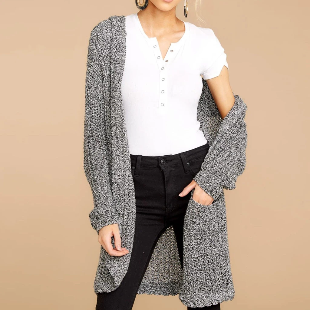 JAYCOSIN New Womens Sweater Womens Long Sleeve Hooded Knitted Cardigan Sweater Pocket Coat Hoodies Outwear Ladies Girls 726