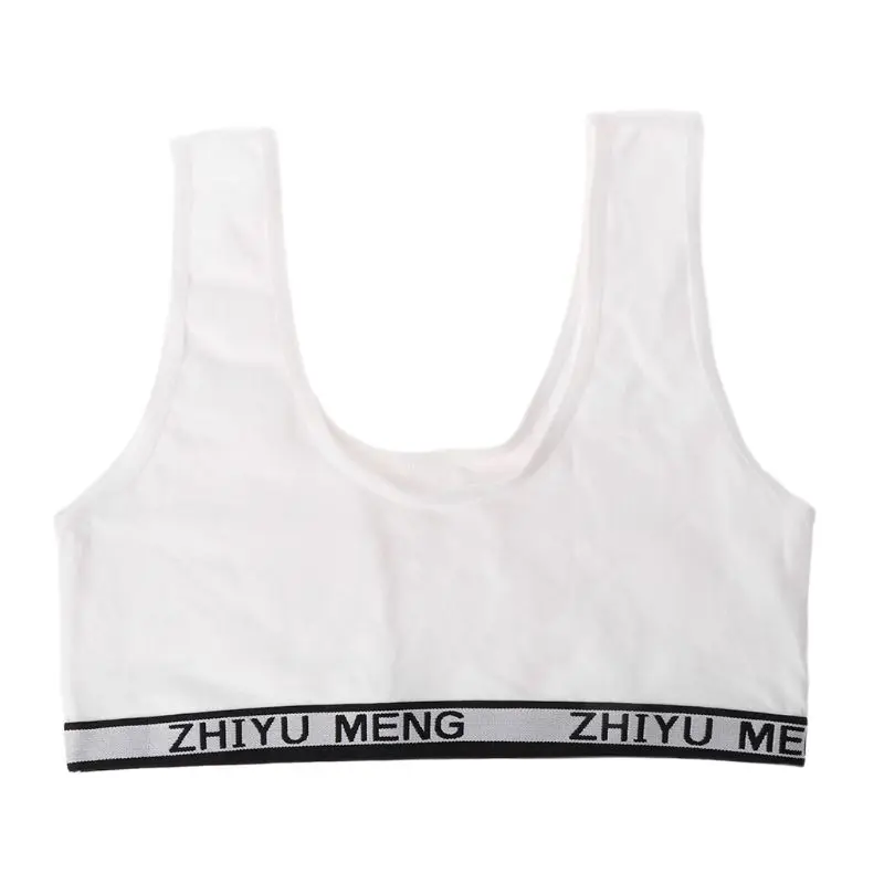 White Детский хлопковый спортивный Спортивный бюстгальтер; нижнее белье; Однотонный бюстгальтер с буквенным принтом и глубоким вырезом для девочек-подростков; беспроводной бюстгальтер без косточек - Цвет: White