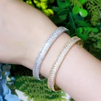 CWWZircons Luxury Baguette CZ Cubic Zircon Round Open Bangle Bracelet New Trendy Brand Women Party Wedding Bridal Jewelry BG042 2