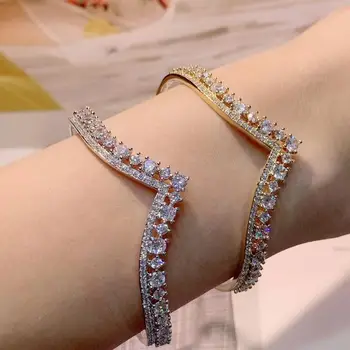 

New Cuff Bracelet Elegant Design Geometric Full Microl Zirconia Wedding Engagement Women Bangle Fashion Jewelry S0804