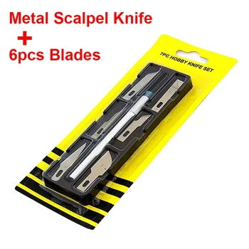 

Non-Slip Metal Scalpel Knife Tools Kit Cutter Engraving Craft knives + 6pcs Blades Mobile Phone PCB DIY Repair Hand Tools