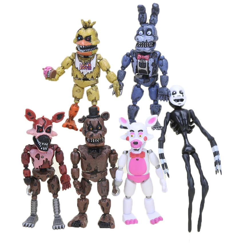 6Pcs/set Freddy Action Figures Lightening Movable joints Foxy Freddy Chica Figures PVC model Toys wrestling toys