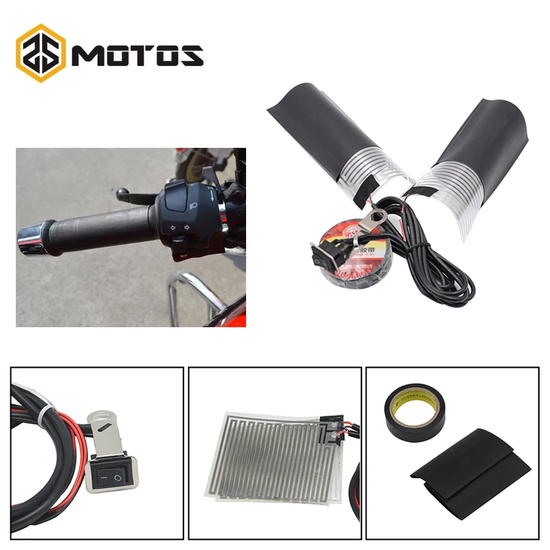 

ZS MOTOS Motorcycle 12V Heated Grips Electric Heating Handle Kit Refit Hand Set Universal Electric Heating Insert Handlebar Pad