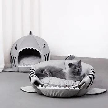 

Hot Cat Mat Shark Shape House Warm Kennel Kittens Bed One Mats Two Usages Kennel Cat Beds Outdoor Tent Pet Products C1844 h