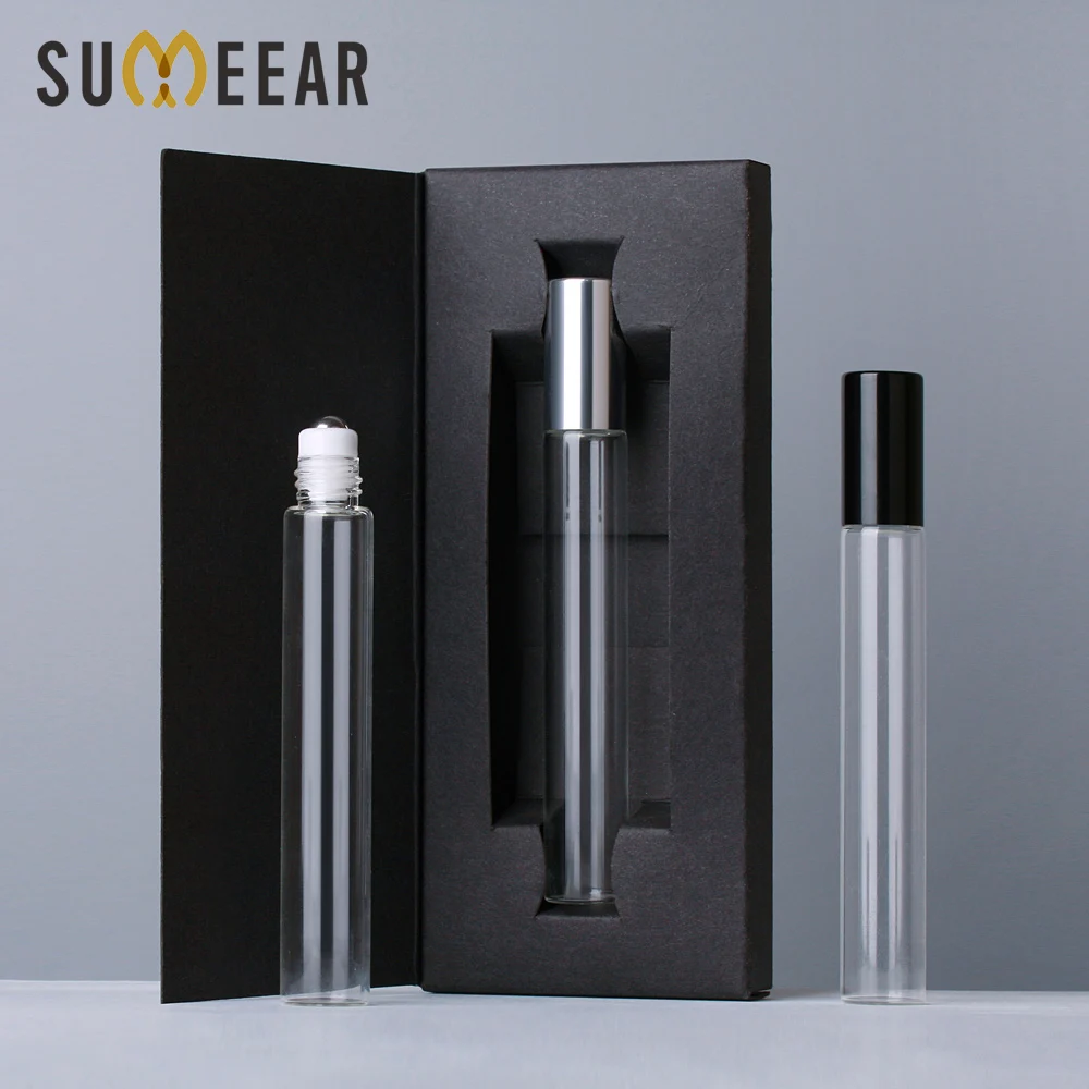 50 개/몫 10ml 에센셜 오일 병 향수 상자 롤러 볼 샘플 병 유리 롤 내구성 화장품 용기