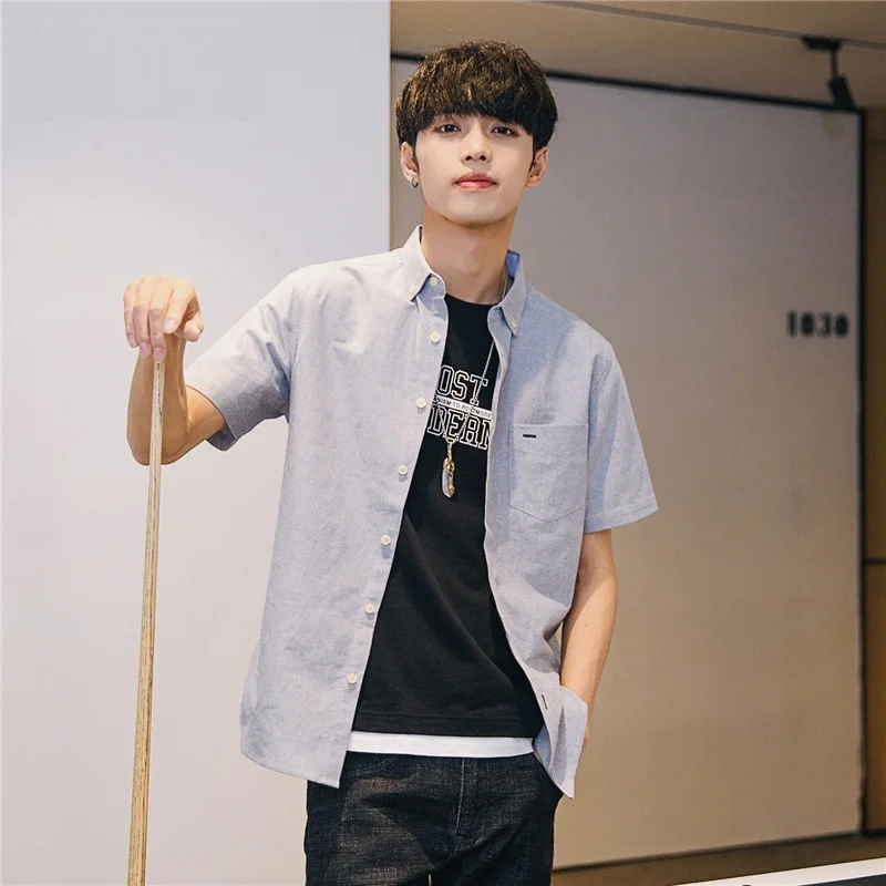 

Men's Pure Cotton Oxford Shirt Slim Fit Fashion Short Sleeve Casual Business Men Dress Shirts High Quality Camisas TS-425