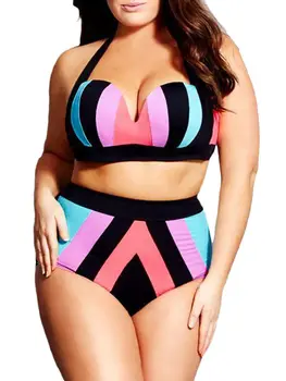 

Women Push Up Padded Plus Size Printed Mutil Color Bikini Set High Waist Swimsuit Bathing High Waist swimwear