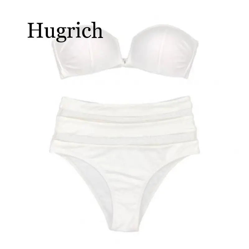 2Pcs Women 2020 Sexy Padded Strapless Bra High Waist Mesh Briefs Bikini Set Swimwear Romantic beach comfortable cool swimsuit