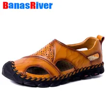 Мужские сандалии из коровьей кожи; уличная Летняя обувь ручной работы; удобная дышащая повседневная обувь на плоской подошве; прогулочная обувь; botas hombre