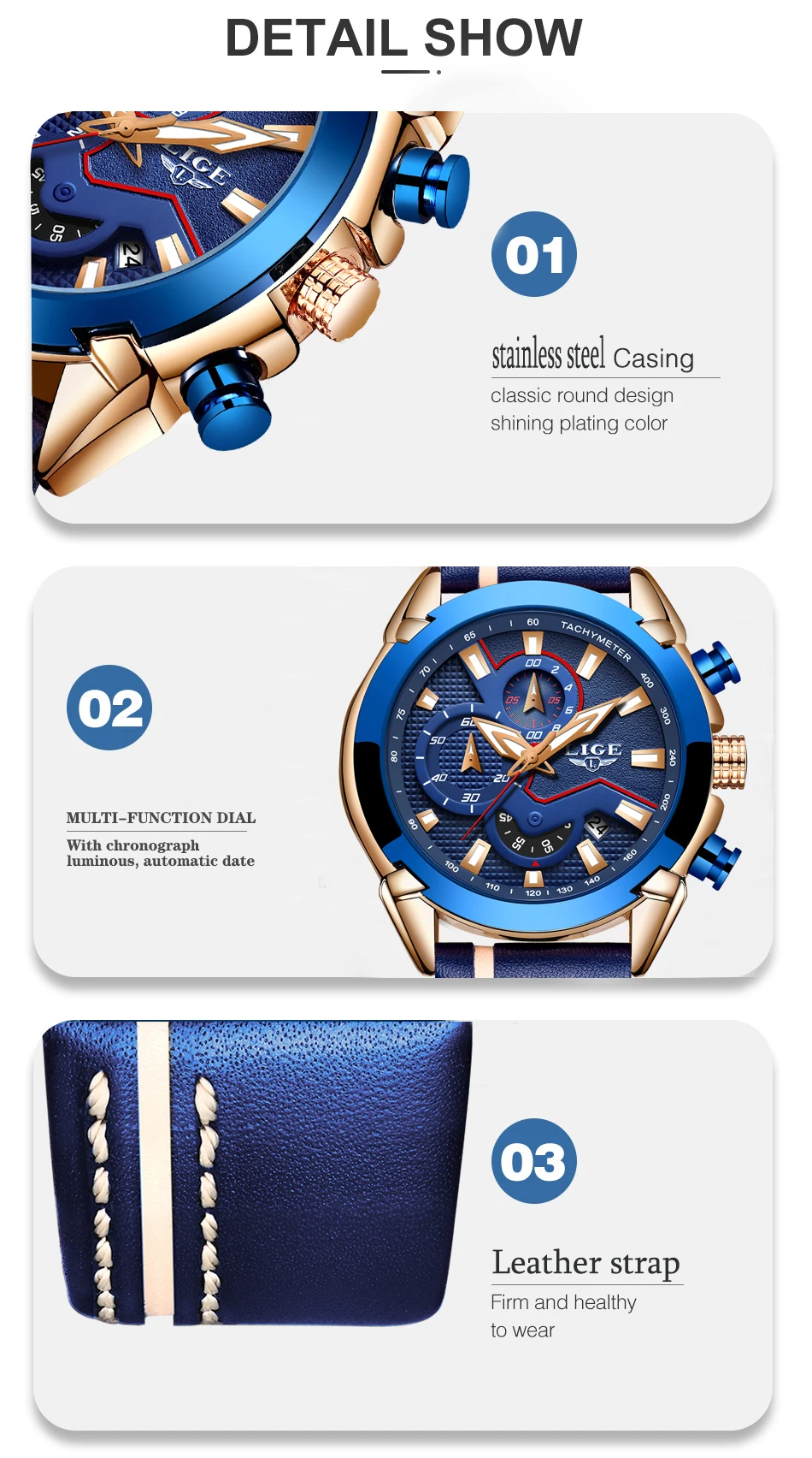 Модные синие Для мужчин часы LIGE Топ Элитный бренд наручные часы, для мужчин, Повседневное кожа Водонепроницаемый спортивные кварцевые часы Relogio Masculino