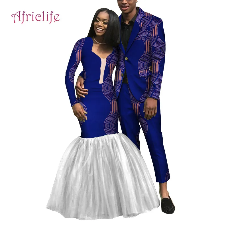 Дашики африканские женские и мужские вечерние платья размера плюс на заказ Свадебный костюм мужской костюм с блейзером добавить женскую юбку с белой сеткой WYQ252