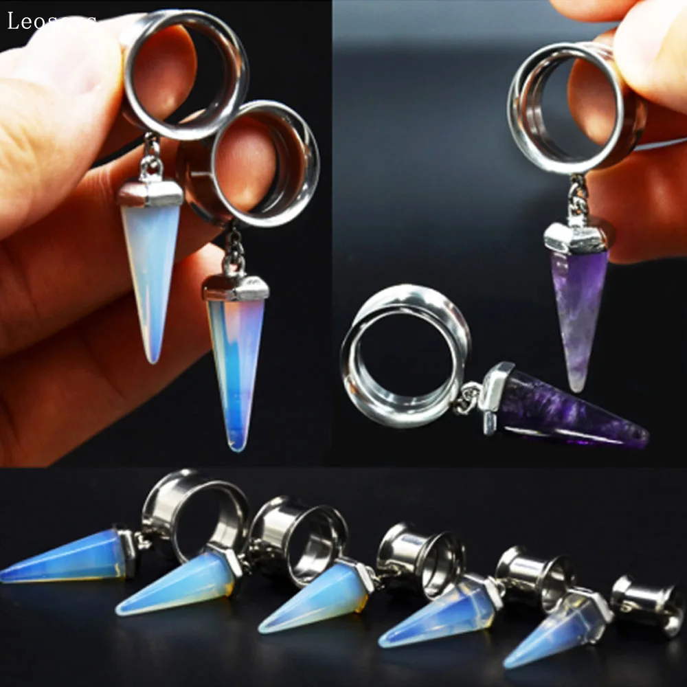 

Leosoxs 2pcs 8mm-16mm Stainless Steel Double Horn Inner Teeth Auricle Simple Pendant Stone Piercing Ear Expansion Hot Sale
