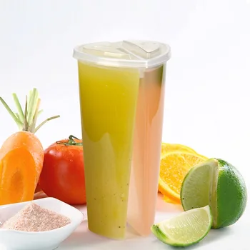 

200pcs Love pattern share transparent beverage cups Valentine's Day favor disposable coffee cup milk tea packaging cup with lid