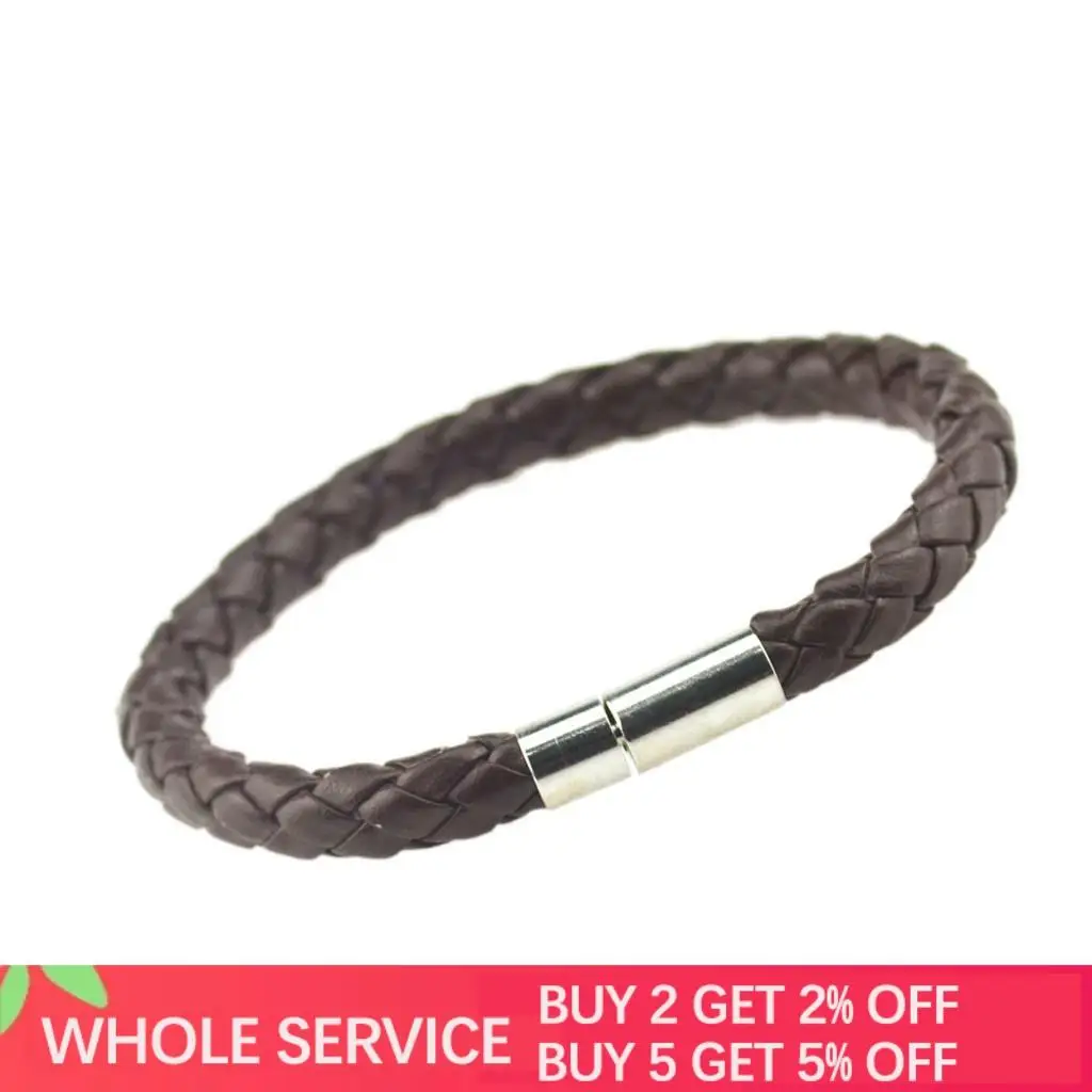 Jiayiqi PU Leather Bracelets Simple Braided Dark Brown Bracelets & bangle for Women Men Jewelry Fashion Accessory Wholesale 22cm