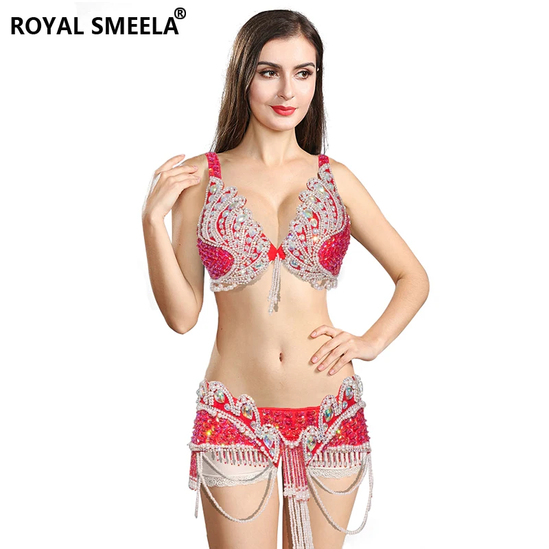 Livraison gratuite Costume de samba de danse du ventre perlé à la main soutien-gorge + ceinture + jupe 3 pièces tf1618 - France