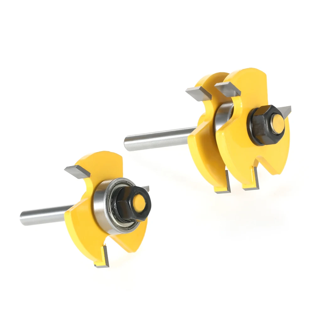 

2PCS 3/4" Stock 1/4" Shank Tongue & Groove Router Bit Set 3 Teeth T-shape Wood Milling Cutter For Woodworking Tools