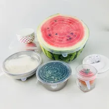 6 шт. набор универсальных силиконовых стрейчевых крышек, пищевая упаковка, миска, крышка для кастрюли, присоска, свежая крышка, кухонные инструменты, защитная крышка