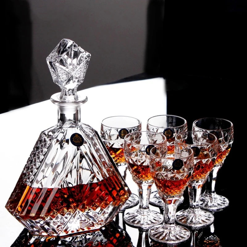 

Wine Glass Goblet Whiskey Champagne Cocktail Glass Dinner Decorate Handmade Crystal Wine Party Brandy Bar Set 7 PCS
