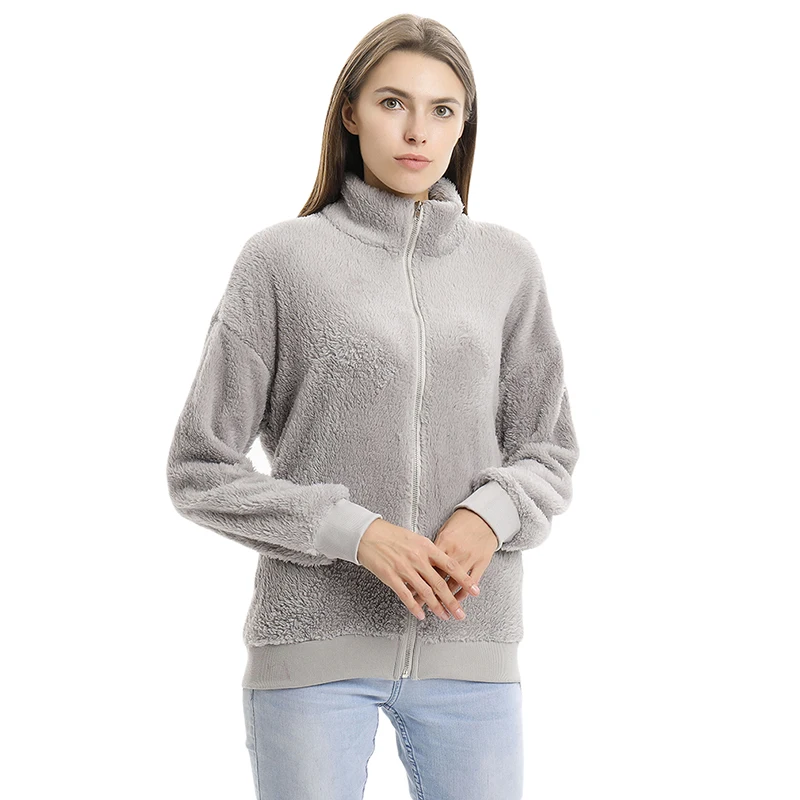 Женская осенне-зимняя однотонная куртка размера плюс 2XL, женское плюшевое пальто на молнии выше размера d с отложным воротником
