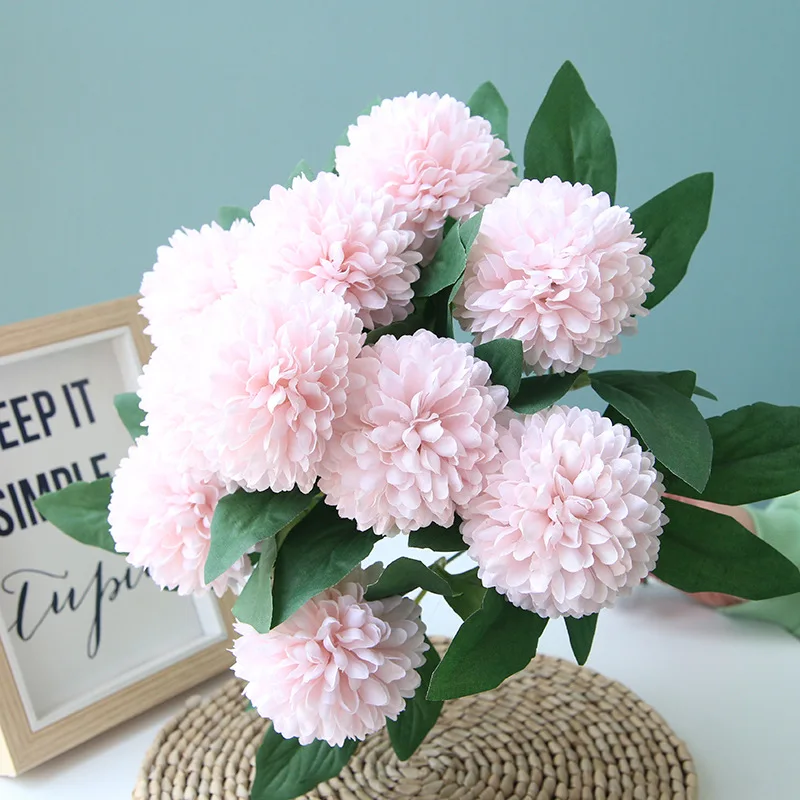 10 головок/комплект искусственная Хризантема, шары, цветы, букет, Флорес, для дома, вечерние, весенние, свадебные украшения, свадебный букет, искусственный цветок - Цвет: pink
