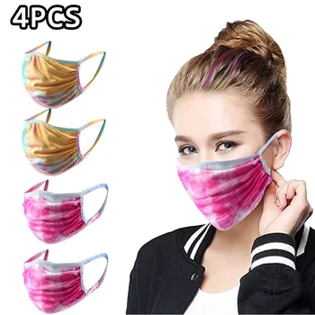 

4PCS Adult Tie-dye Cartoon Printing Dustproof Breathable mascaras Windproof Quick-drying Foggy Haze Washable Reusable Face Cover